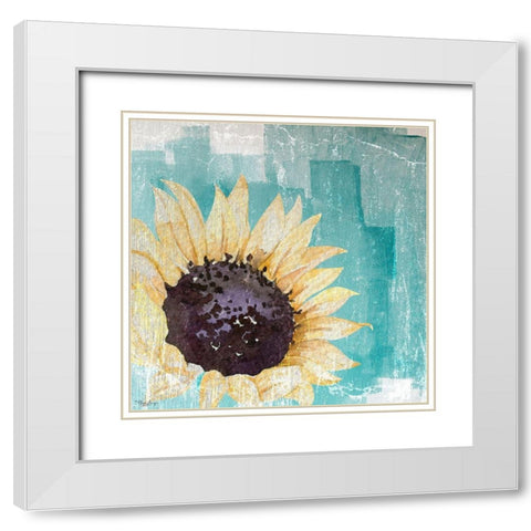 Sunflower Teal White Modern Wood Framed Art Print with Double Matting by Louise, Gigi