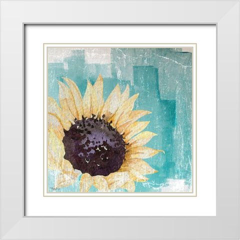 Sunflower Teal White Modern Wood Framed Art Print with Double Matting by Louise, Gigi