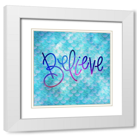 Believe Mermaid White Modern Wood Framed Art Print with Double Matting by Louise, Gigi