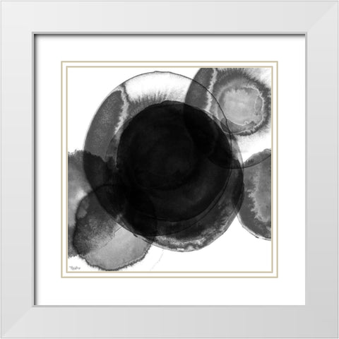 Black Circle Abstract 1 White Modern Wood Framed Art Print with Double Matting by Louise, Gigi