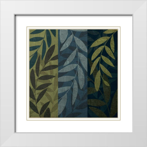 Green and Blue 3 Panel II White Modern Wood Framed Art Print with Double Matting by Emery, Kristin