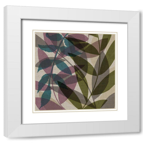 Purple Green Leaves Mate White Modern Wood Framed Art Print with Double Matting by Emery, Kristin