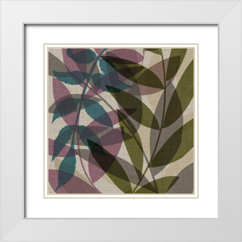 Purple Green Leaves Mate White Modern Wood Framed Art Print with Double Matting by Emery, Kristin