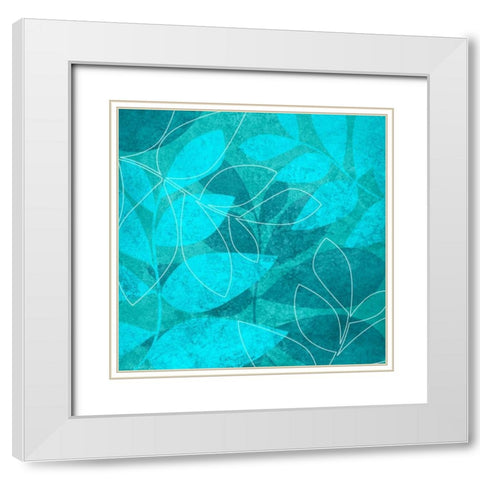 Turquoise Leaves I White Modern Wood Framed Art Print with Double Matting by Emery, Kristin