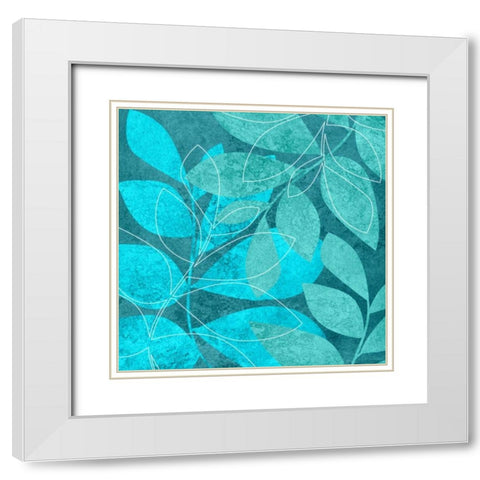 Turquoise Leaves II White Modern Wood Framed Art Print with Double Matting by Emery, Kristin