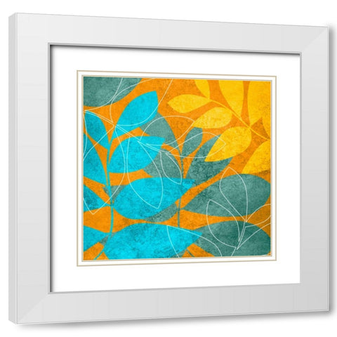 Aqua Leaves 1 White Modern Wood Framed Art Print with Double Matting by Emery, Kristin