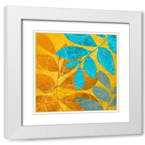 Aqua Leaves 2 White Modern Wood Framed Art Print with Double Matting by Emery, Kristin