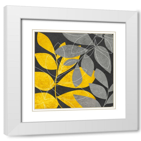 Gray and Gold Leaves II White Modern Wood Framed Art Print with Double Matting by Emery, Kristin
