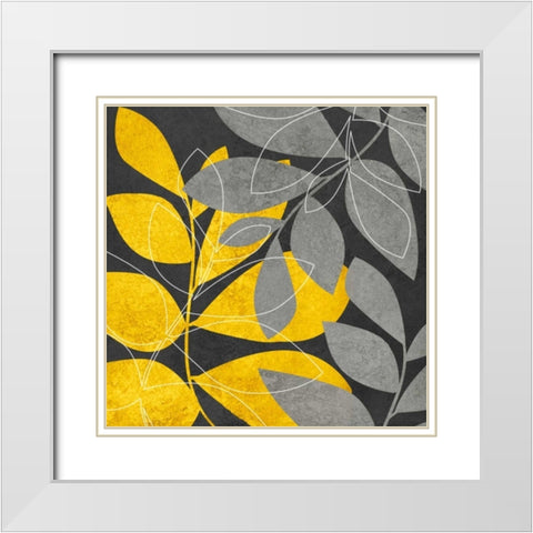 Gray and Gold Leaves II White Modern Wood Framed Art Print with Double Matting by Emery, Kristin