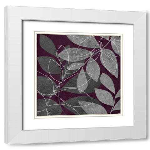 Gray and Purple Leaves II White Modern Wood Framed Art Print with Double Matting by Emery, Kristin