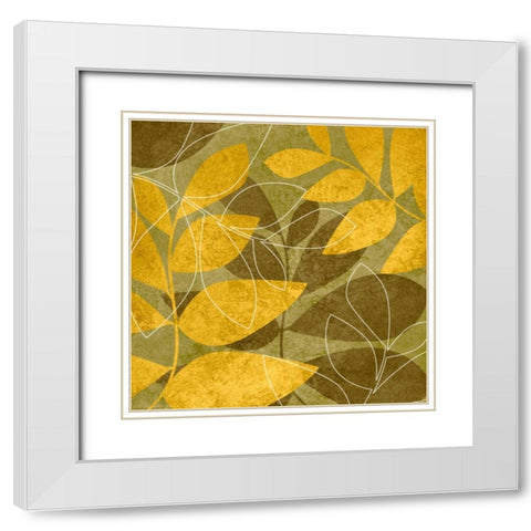 Yellow and Brown Leaves I White Modern Wood Framed Art Print with Double Matting by Emery, Kristin