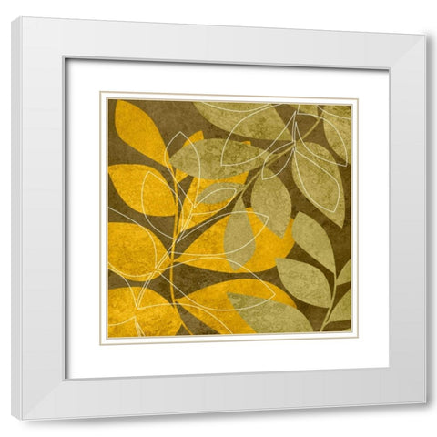 Yellow and Brown Leaves II White Modern Wood Framed Art Print with Double Matting by Emery, Kristin