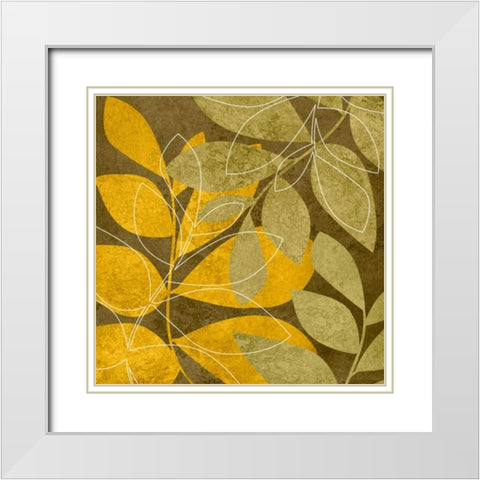 Yellow and Brown Leaves II White Modern Wood Framed Art Print with Double Matting by Emery, Kristin