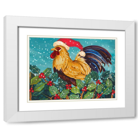 Mr Christmas Rooster White Modern Wood Framed Art Print with Double Matting by Korsgaden, Laurie