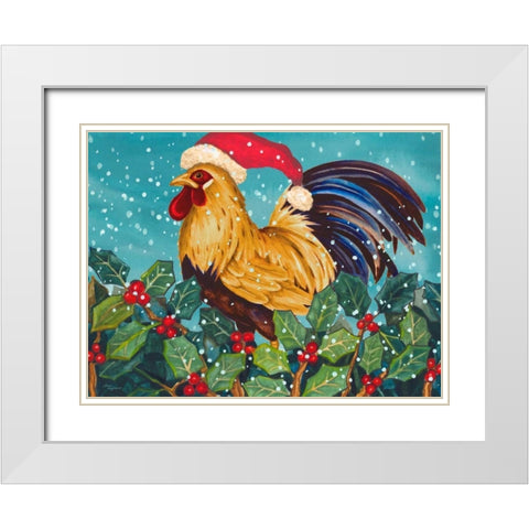 Mr Christmas Rooster White Modern Wood Framed Art Print with Double Matting by Korsgaden, Laurie