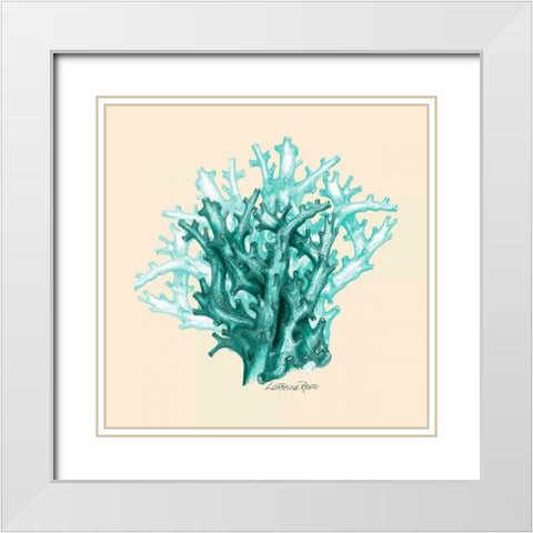 Teal Beige Coral White Modern Wood Framed Art Print with Double Matting by Rossi, Lorraine
