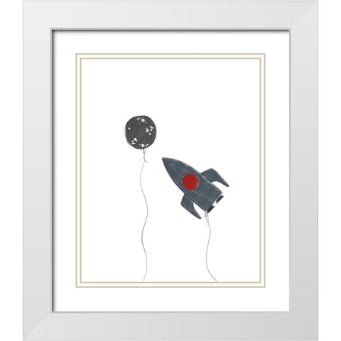 Spaceship Balloons White Modern Wood Framed Art Print with Double Matting by Straatsma, Leah