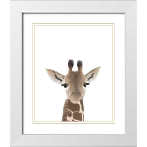 Giraffe White Modern Wood Framed Art Print with Double Matting by Straatsma, Leah