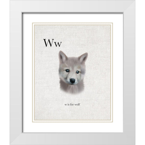 W is for Wolf White Modern Wood Framed Art Print with Double Matting by Straatsma, Leah