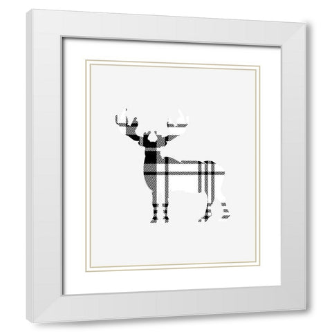 Tartan Deer White Modern Wood Framed Art Print with Double Matting by Straatsma, Leah