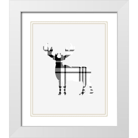 Tartan Deer White Modern Wood Framed Art Print with Double Matting by Straatsma, Leah