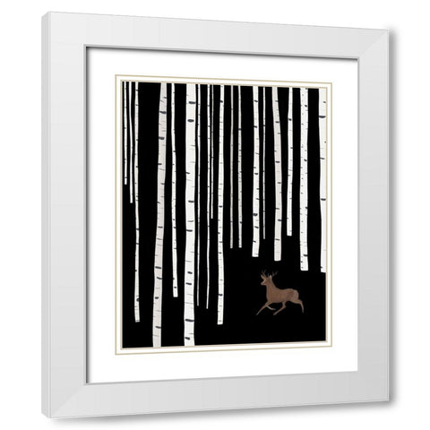 Deer In Birch Woods White Modern Wood Framed Art Print with Double Matting by Straatsma, Leah
