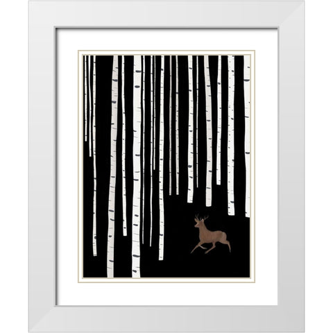 Deer In Birch Woods White Modern Wood Framed Art Print with Double Matting by Straatsma, Leah