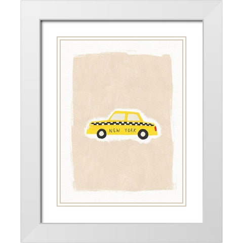 NYC Taxi White Modern Wood Framed Art Print with Double Matting by Straatsma, Leah