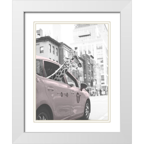 Giraffe in NYC White Modern Wood Framed Art Print with Double Matting by Straatsma, Leah