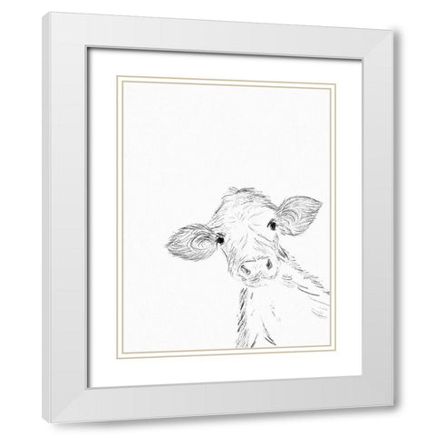 Hello Cow White Modern Wood Framed Art Print with Double Matting by Straatsma, Leah