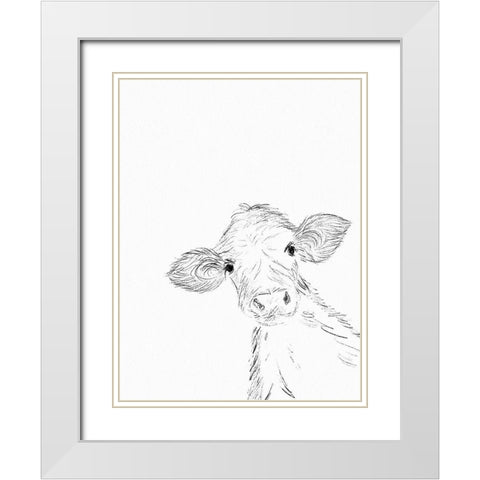 Hello Cow White Modern Wood Framed Art Print with Double Matting by Straatsma, Leah
