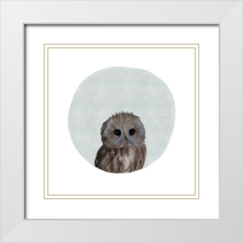 Baby Owl Circle Gray White Modern Wood Framed Art Print with Double Matting by Straatsma, Leah
