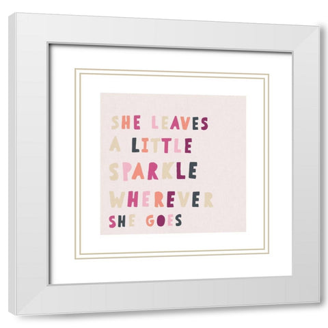 Square Pink She Leaves Sparkle White Modern Wood Framed Art Print with Double Matting by Straatsma, Leah