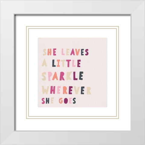 Square Pink She Leaves Sparkle White Modern Wood Framed Art Print with Double Matting by Straatsma, Leah