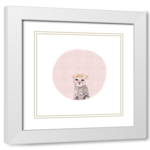 Baby Cheetah Pink White Modern Wood Framed Art Print with Double Matting by Straatsma, Leah