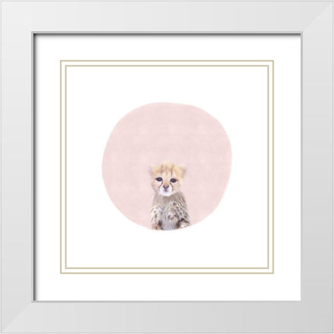 Baby Cheetah Pink White Modern Wood Framed Art Print with Double Matting by Straatsma, Leah