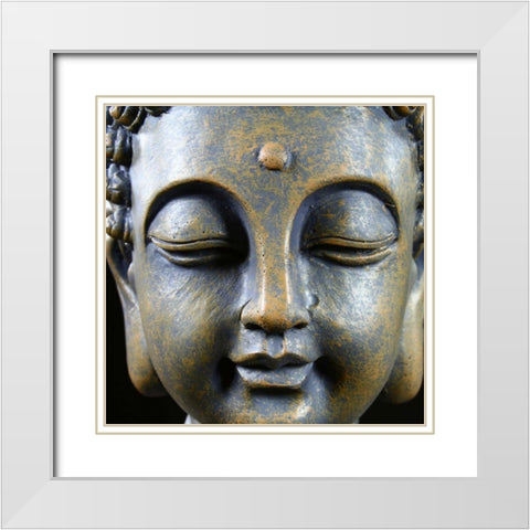 Buddha Smile White Modern Wood Framed Art Print with Double Matting by KUMA