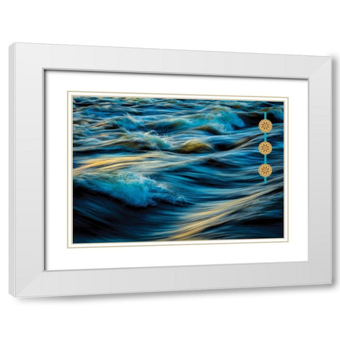 By the Sea Saffron Teal 4 White Modern Wood Framed Art Print with Double Matting by Hogan, Melody