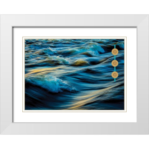By the Sea Saffron Teal 4 White Modern Wood Framed Art Print with Double Matting by Hogan, Melody