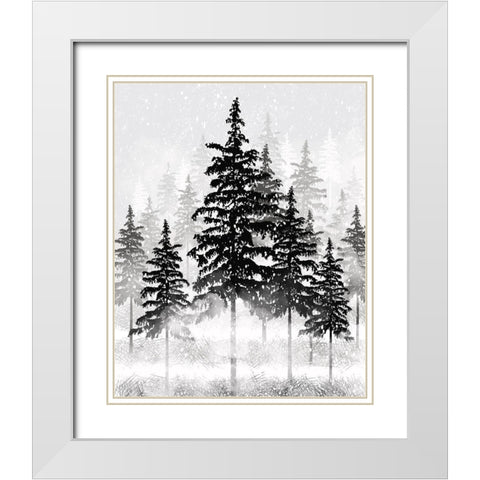 Misty Pines 1 White Modern Wood Framed Art Print with Double Matting by Hogan, Melody