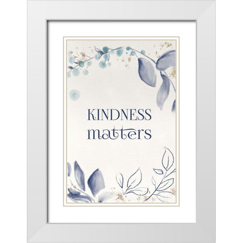 Blue Botanical Blessings 3 White Modern Wood Framed Art Print with Double Matting by Hogan, Melody