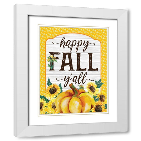 Happy Fall Yall White Modern Wood Framed Art Print with Double Matting by Hogan, Melody