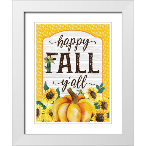 Happy Fall Yall White Modern Wood Framed Art Print with Double Matting by Hogan, Melody