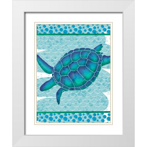 Watercolor Turtle White Modern Wood Framed Art Print with Double Matting by Hogan, Melody