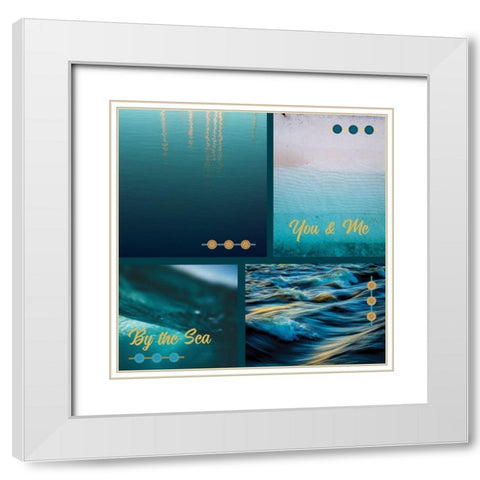 By the Sea Saffron Teal 5 White Modern Wood Framed Art Print with Double Matting by Hogan, Melody