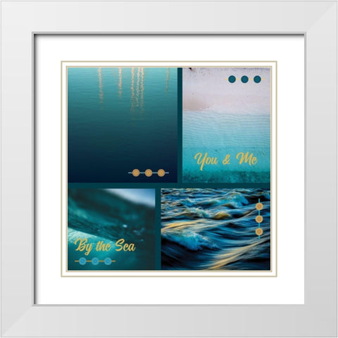 By the Sea Saffron Teal 5 White Modern Wood Framed Art Print with Double Matting by Hogan, Melody