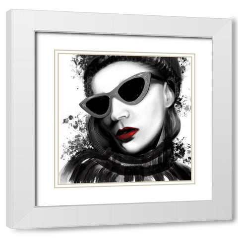 Fashion Portrait Red Lips 1 White Modern Wood Framed Art Print with Double Matting by Hogan, Melody