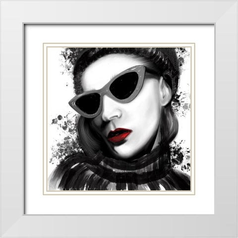 Fashion Portrait Red Lips 1 White Modern Wood Framed Art Print with Double Matting by Hogan, Melody
