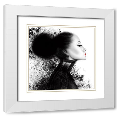 Fashion Profile Red Lips 1 White Modern Wood Framed Art Print with Double Matting by Hogan, Melody