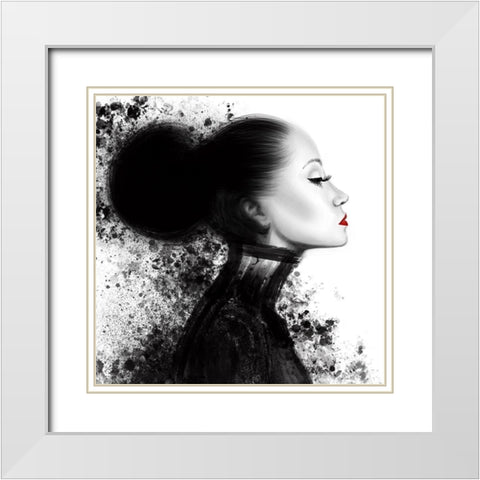 Fashion Profile Red Lips 1 White Modern Wood Framed Art Print with Double Matting by Hogan, Melody